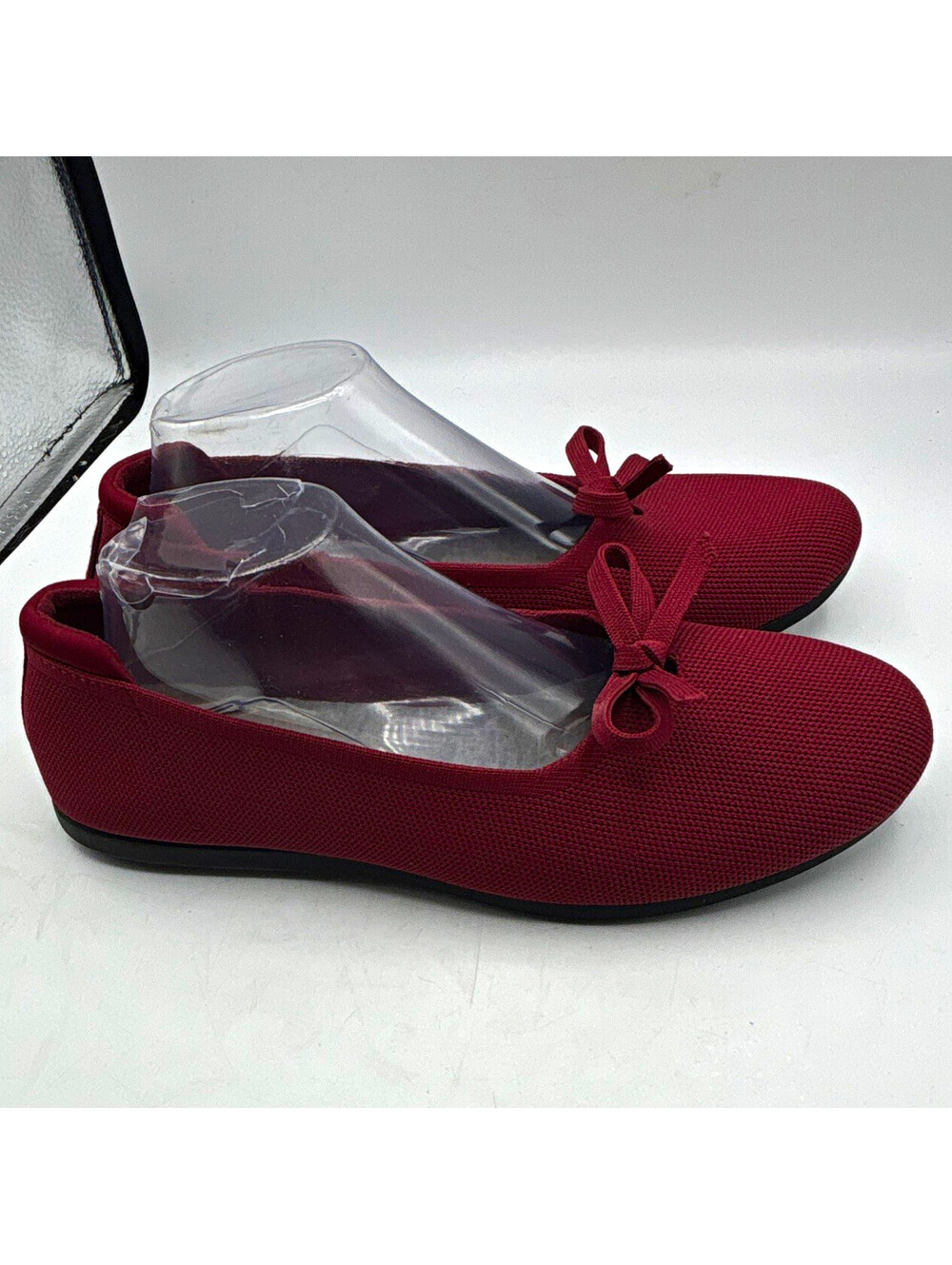 Clarks Comfort Knit Burgundy Ballet Flats Bow Slip-On Round Toe Women’s 10W